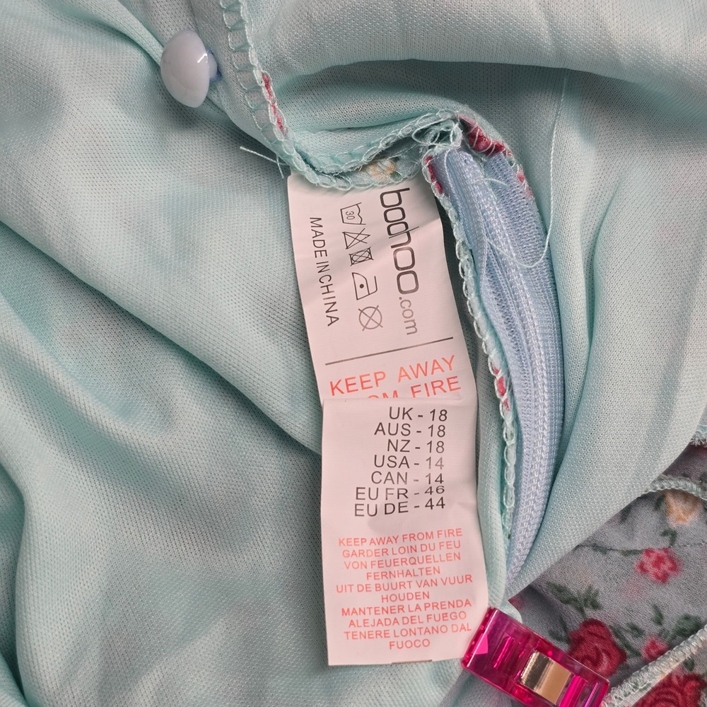 Boohoo Womens Blue Floral Pleated Smock Dress Bell‎ Sleeve NWT Sz 14 Cottagecore - Picture 11 of 14